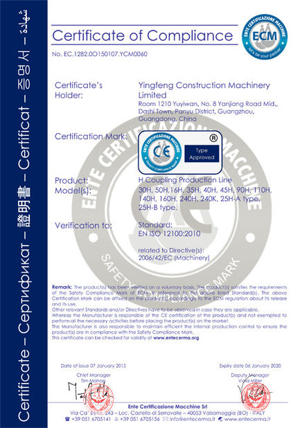 CHINA GUANGZHOU XIEBANG MACHINERY CO., LTD Certificações
